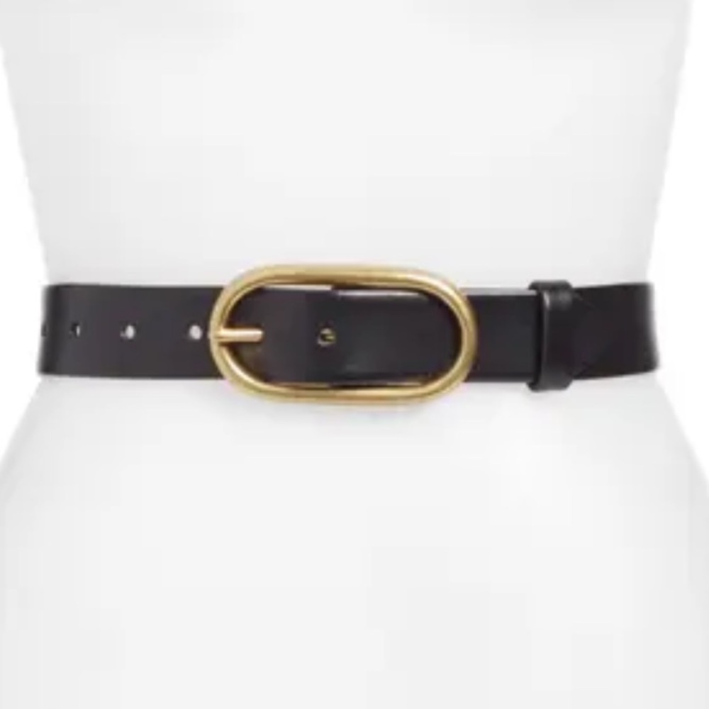 Treasure & Bond Black Leather Belt with Gold Oval Buckle